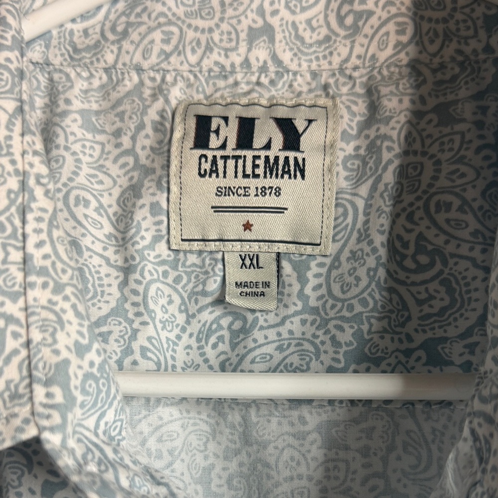 Ely Cattleman Men's Pale Blue Paisley pearl Button-Down Western Shirt - Picture 3 of 6